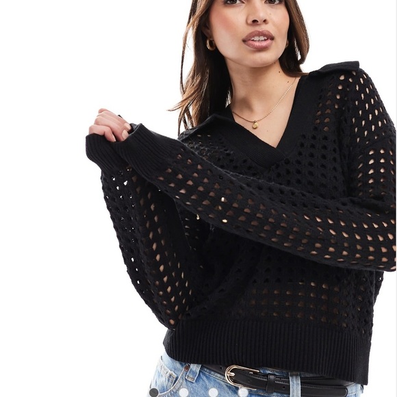 French Connection Manda Pointelle Top in Black - Size XS - Picture 3 of 5